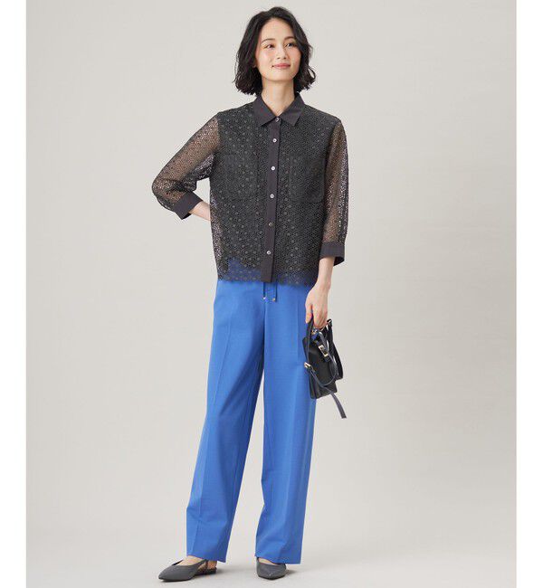 自由区「【SHIHOさん着用・洗える】ジオメトリックフラワーレースクロップド丈シャツ ブラウス」|シャツ・ブラウス|