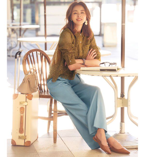 自由区「【SHIHOさん着用・洗える】ジオメトリックフラワーレースクロップド丈シャツ ブラウス」|シャツ・ブラウス|