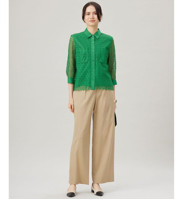 自由区「【SHIHOさん着用・洗える】ジオメトリックフラワーレースクロップド丈シャツ ブラウス」|シャツ・ブラウス|