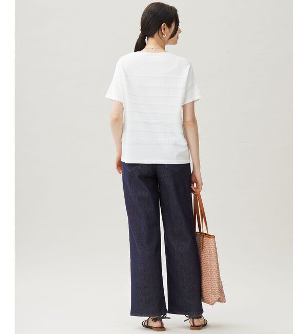 自由区「【接触冷感・UVカット・洗える】クレープストレッチボーダー ニット」|ニット・セーター|