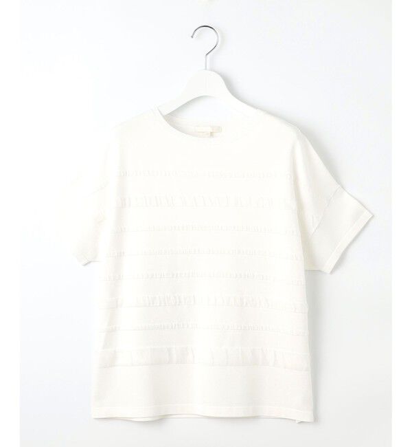 自由区「【接触冷感・UVカット・洗える】クレープストレッチボーダー ニット」|ニット・セーター|