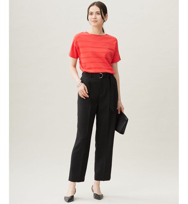 自由区「【接触冷感・UVカット・洗える】クレープストレッチボーダー ニット」|ニット・セーター|