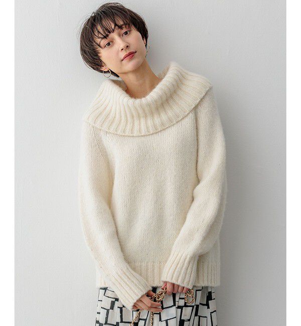 23区「【洗える】エアリーベビーアルパカ ボリュームカラー ニット」|ニット・セーター|アイボリー系