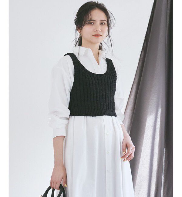 23区「【SLOW/一部店舗限定】リボンヤーン ニット ビスチェ」|ベスト・ジレ|ブラック系