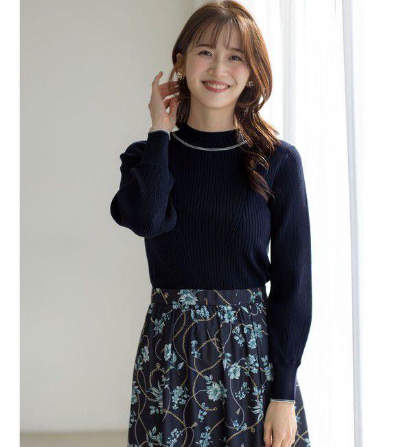 any SiS「【アンサンブル対応】バイカラーリブ ニット」|ニット・セーター|ネイビー&times;オフ