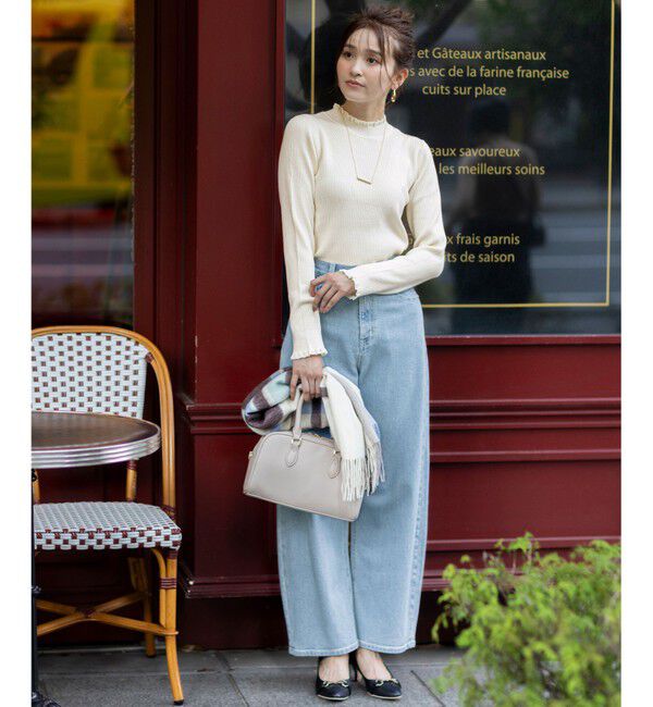 ANY SIS「CICA加工 フリルネック プルオーバー」|ニット・セーター|