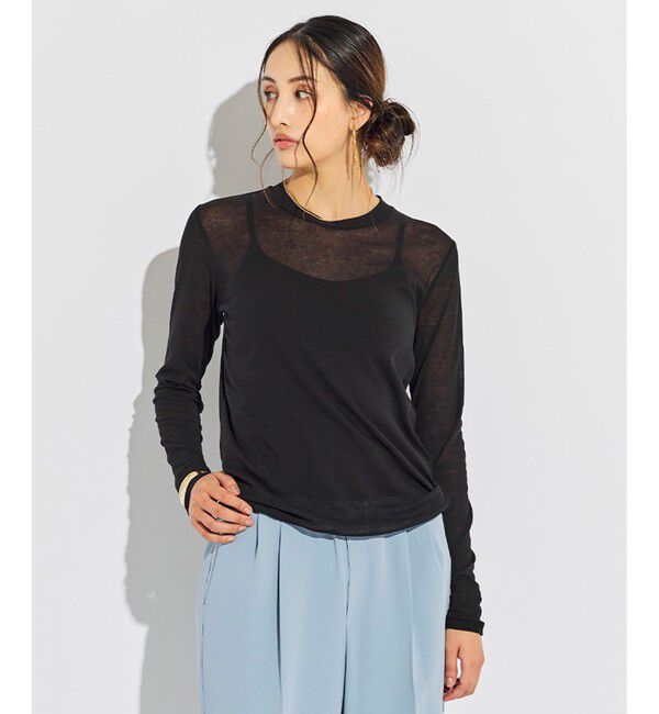 BEIGE,「【洗える】SORE / コットンシアークルーネックカットソー」|Tシャツ・カットソー|Black