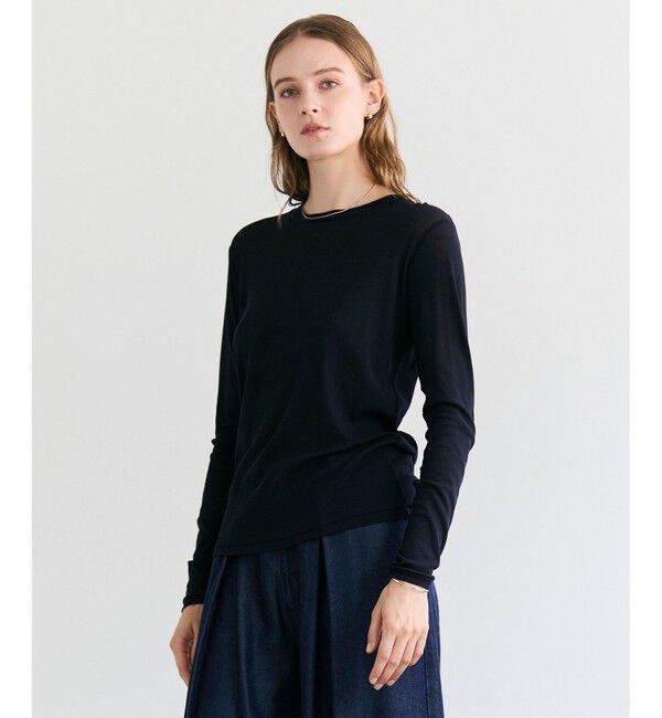 BEIGE,「【洗える】SORE / コットンシアークルーネックカットソー」|Tシャツ・カットソー|Navy