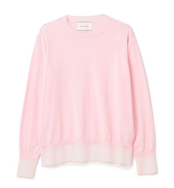 BEIGE,「【洗える】JULIE / シルク混クルーネックシアートップス」|ニット・セーター|