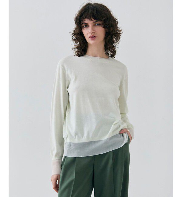BEIGE,「【洗える】JULIE / シルク混クルーネックシアートップス」|ニット・セーター|Sage