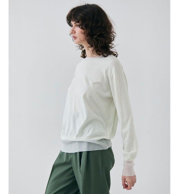 BEIGE,「【洗える】JULIE / シルク混クルーネックシアートップス」|ニット・セーター|