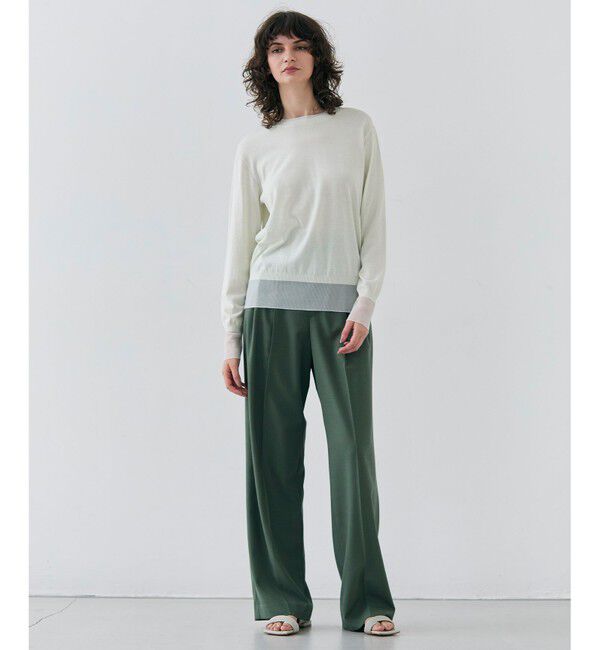 BEIGE,「【洗える】JULIE / シルク混クルーネックシアートップス」|ニット・セーター|