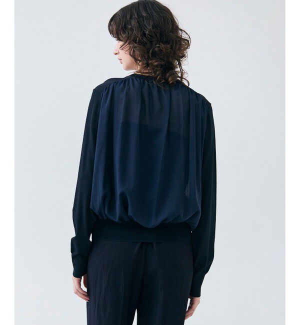 BEIGE,「【洗える】NADIA / バックオーガンジークルーネックカーディガン」|ニット・セーター|Navy