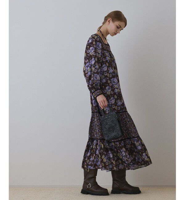 GRACE CONTINENTAL「ボタニカルティアードワンピース」|ワンピース|ブラウン