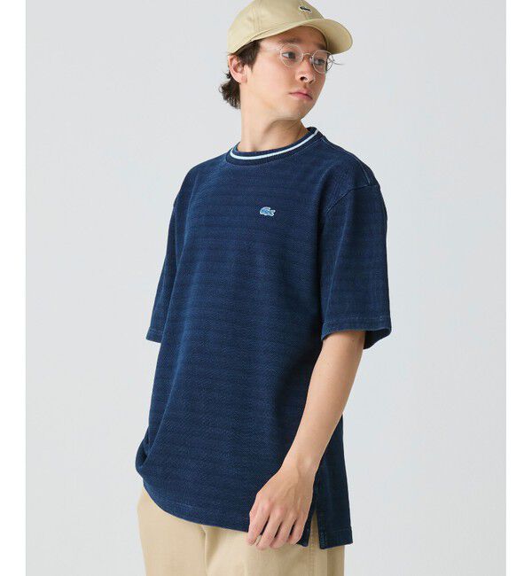 LACOSTE「配色リブニットインディゴ鹿の子 半袖Tシャツ」|Tシャツ・カットソー|