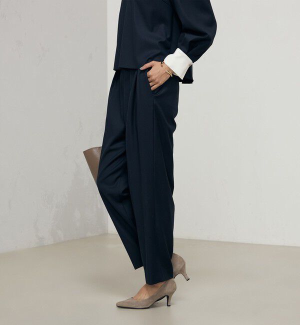 NOLLEY'S「《セットアップ対応》ウォッシャブルツータックテーパードパンツ」|その他|ネイビー