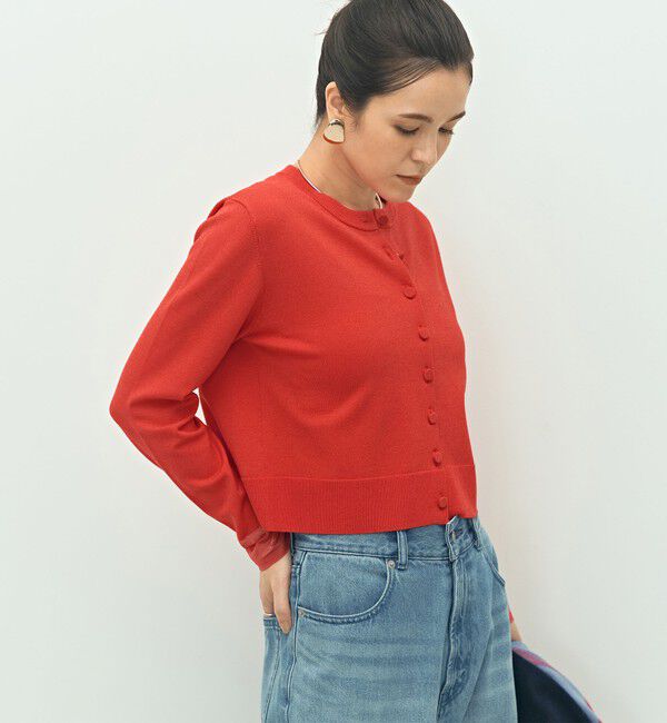 NOLLEY'S「《手洗い可能》くるみ釦シアークルーネックカーディガン」|カーディガン|