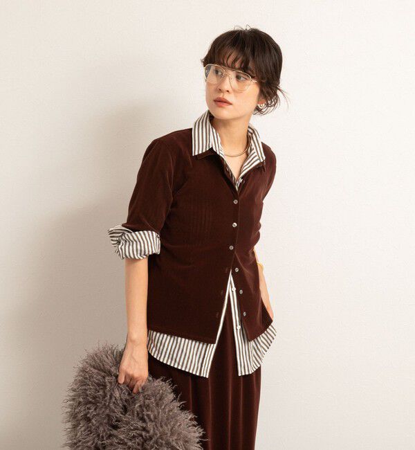 MAQWEL「【MAQWEL/マクウェル】ウォッシャブルベロア半袖シャツ」|シャツ・ブラウス|