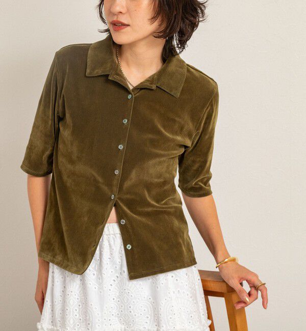 MAQWEL「【MAQWEL/マクウェル】ウォッシャブルベロア半袖シャツ」|シャツ・ブラウス|