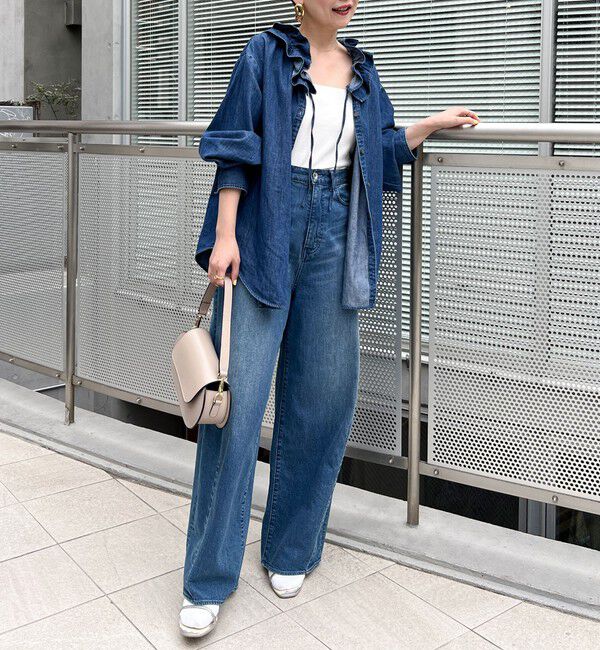 Rie Miller「【RM denim】フリルギャザーデニムブラウス」|シャツ・ブラウス|