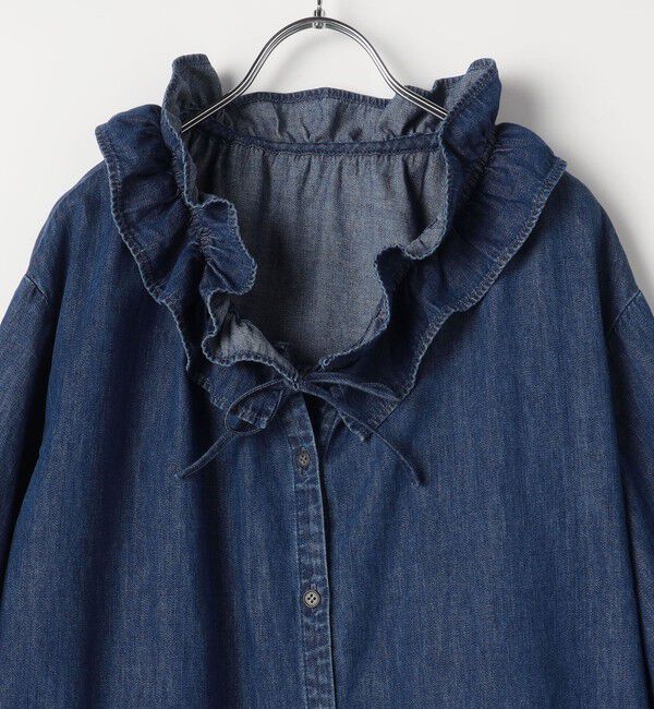 Rie Miller「【RM denim】フリルギャザーデニムブラウス」|シャツ・ブラウス|