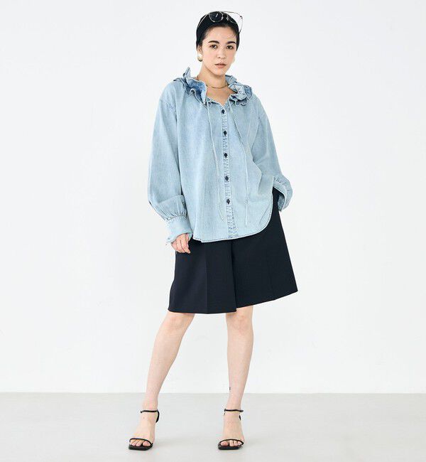 Rie Miller「【RM denim】フリルギャザーデニムブラウス」|シャツ・ブラウス|