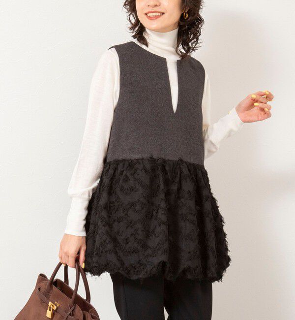 NOLLEY'S sophi「フリンジジャガード切替ベスト」|ベスト・ジレ|ブラック・グレー系1