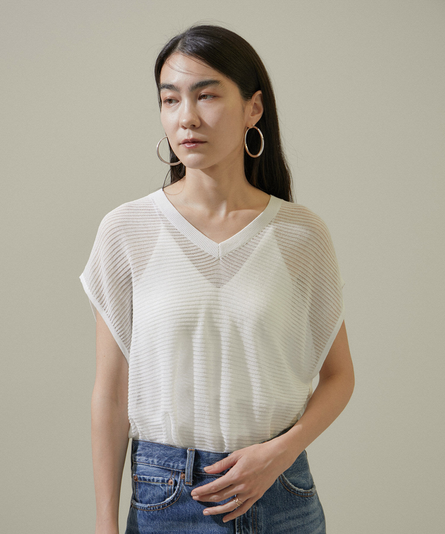 SALON adam et rope'「透かし編み2WAYメッシュプルオーバー【洗える】」|ニット・セーター|オフホワイト(15)