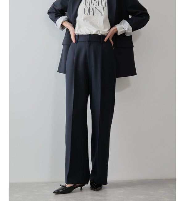 VIS「【美easy】コンフォートストレートワイドパンツ/イージーケア・UVケア・セットアップ対応」|スラックス|ネイビー(40)