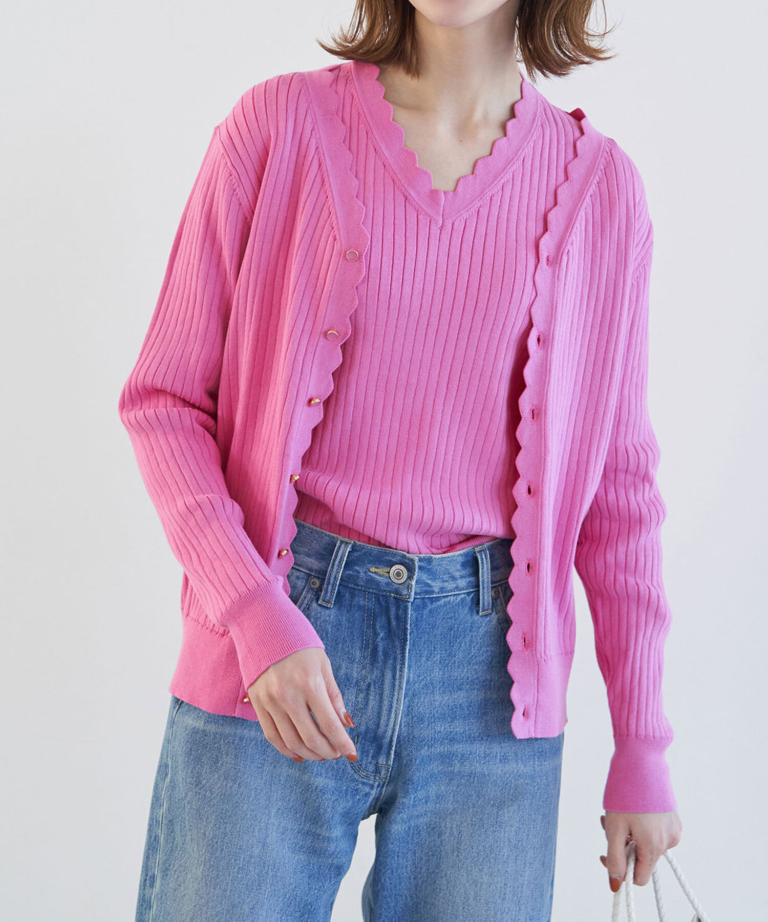 Rope&rsquo;Picnic「オーガニックスイスニットカーディガン」|カーディガン|ピンク(63)