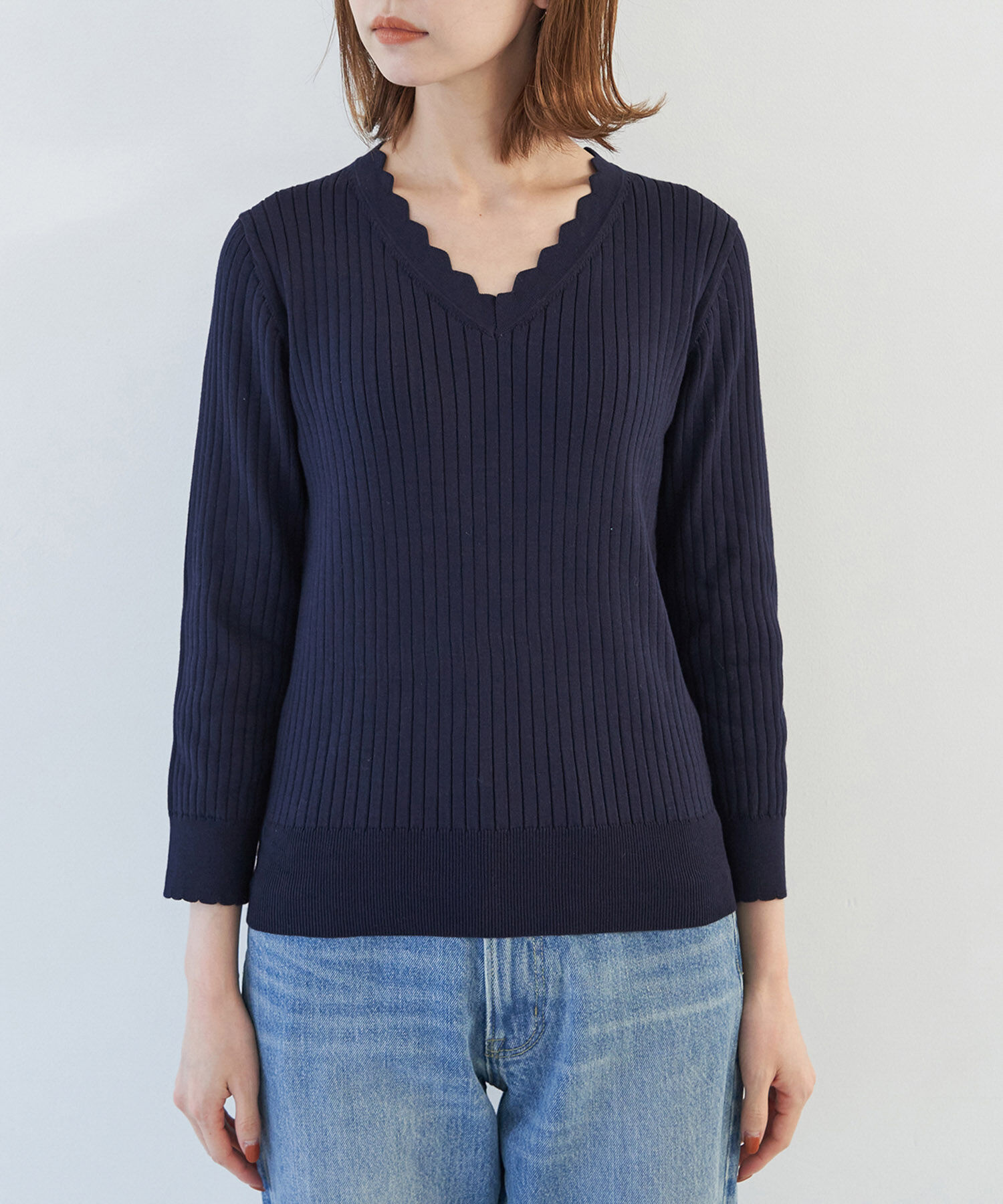 Rope&rsquo;Picnic「オーガニックスイスコットン7分袖ニットプルオーバー」|ニット・セーター|