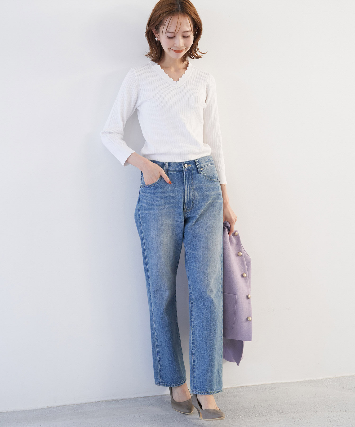 Rope&rsquo;Picnic「オーガニックスイスコットン7分袖ニットプルオーバー」|ニット・セーター|