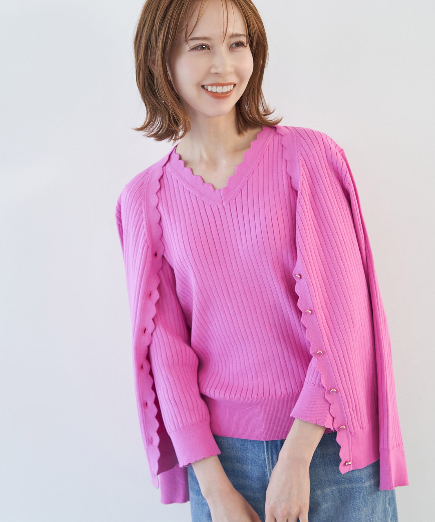 Rope&rsquo;Picnic「オーガニックスイスコットン7分袖ニットプルオーバー」|ニット・セーター|