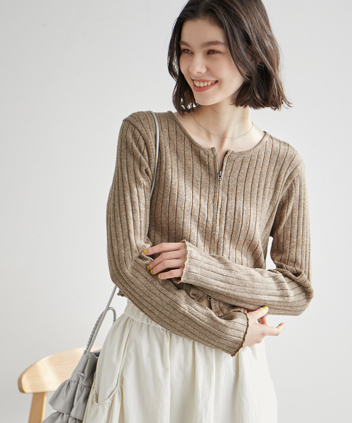 ROPE' PICNIC R「フロントジップショート丈メランジニットプルオーバー」|ニット・セーター|