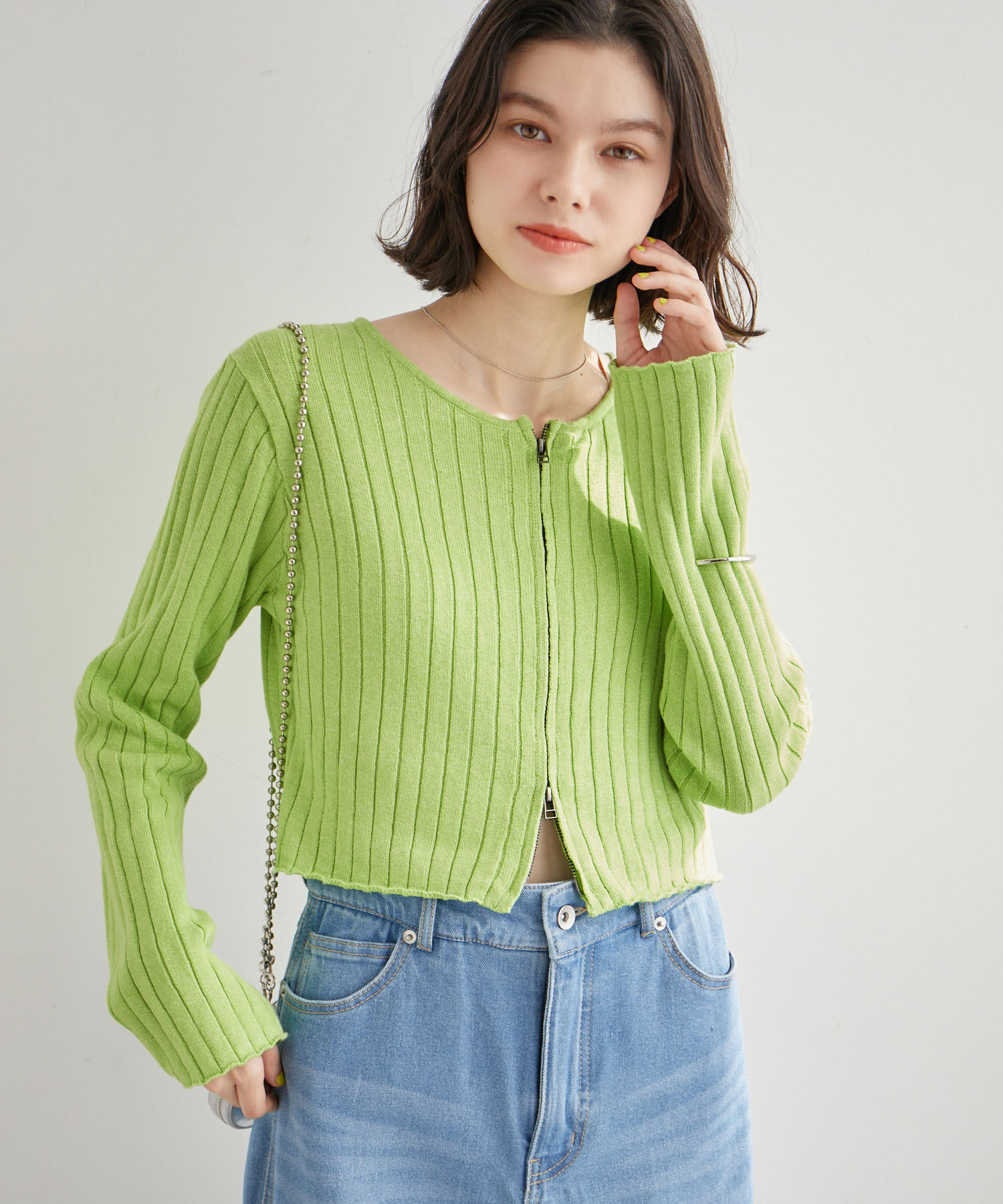 ROPE' PICNIC R「フロントジップショート丈メランジニットプルオーバー」|ニット・セーター|