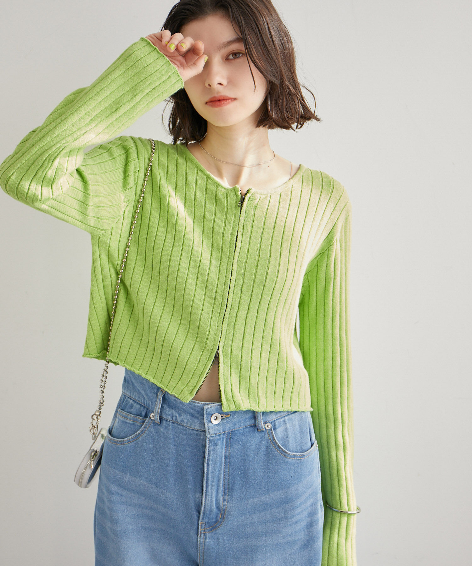 ROPE' PICNIC R「フロントジップショート丈メランジニットプルオーバー」|ニット・セーター|