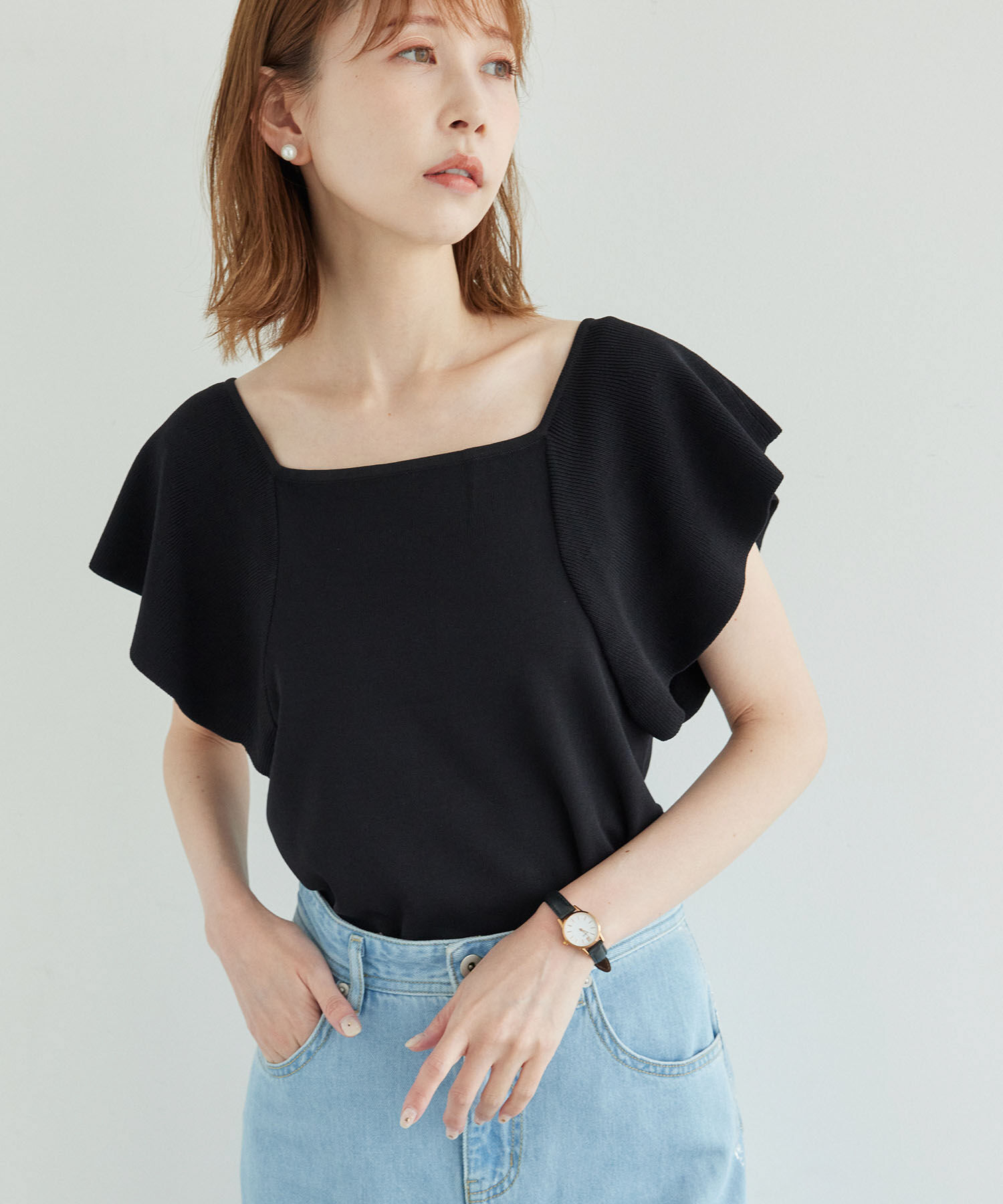 Rope&rsquo;Picnic「袖フレアニットトップス/UVカット・洗濯機OK・冷感」|ニット・セーター|