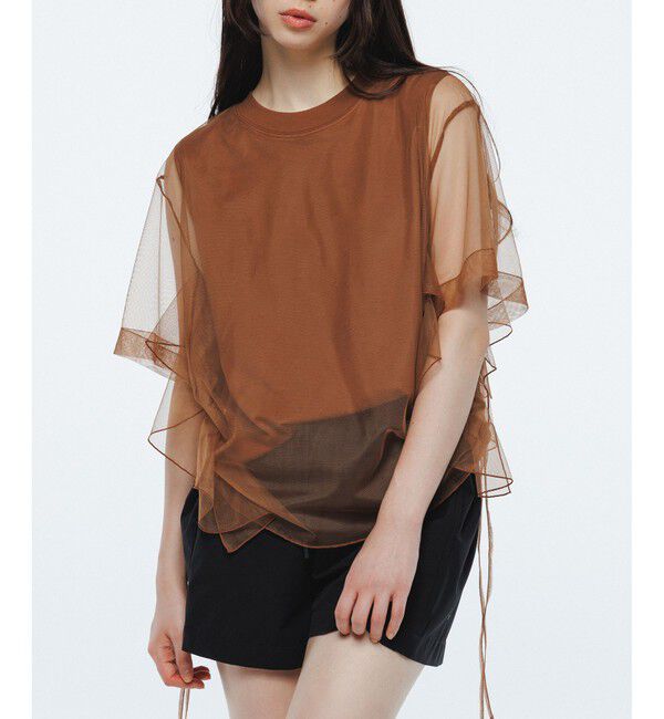 ADAM ET ROPE'「【サステナブル】・【定番人気】ギャザーチュールトップス」|Tシャツ・カットソー|ブラウン系(22)