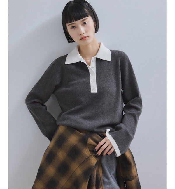 ADAM ET ROPE'「【WEB限定】・【サステナブル】バイカラーポロニットプルオーバー」|ポロシャツ|