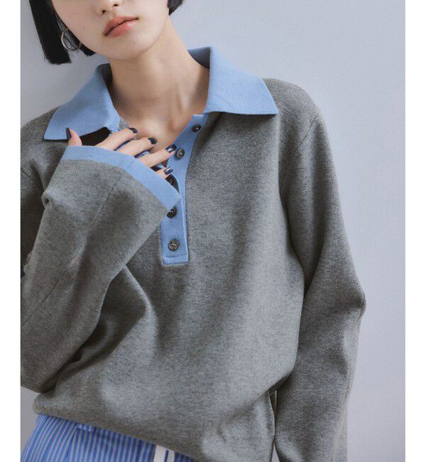 ADAM ET ROPE'「【WEB限定】・【サステナブル】バイカラーポロニットプルオーバー」|ポロシャツ|グレー(07)