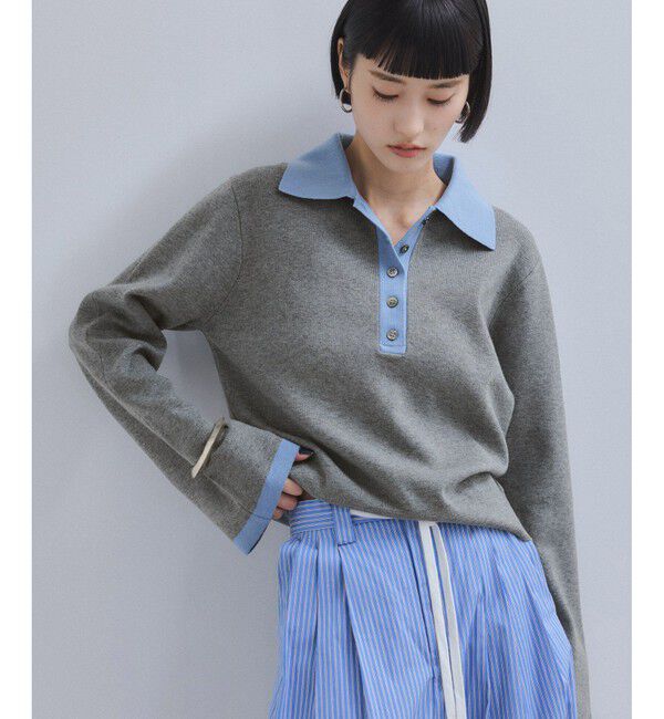 ADAM ET ROPE'「【WEB限定】・【サステナブル】バイカラーポロニットプルオーバー」|ポロシャツ|