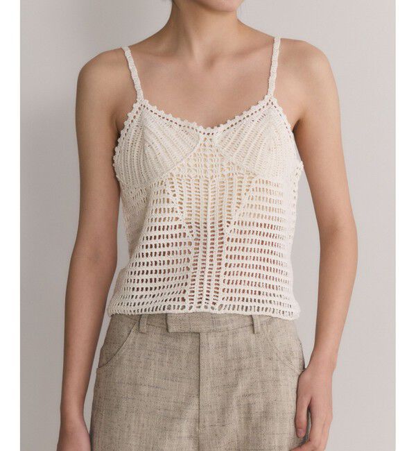 ADAM ET ROPE'「【EMOELLE】コットンリネンクラフトニットトップ」|キャミソール|