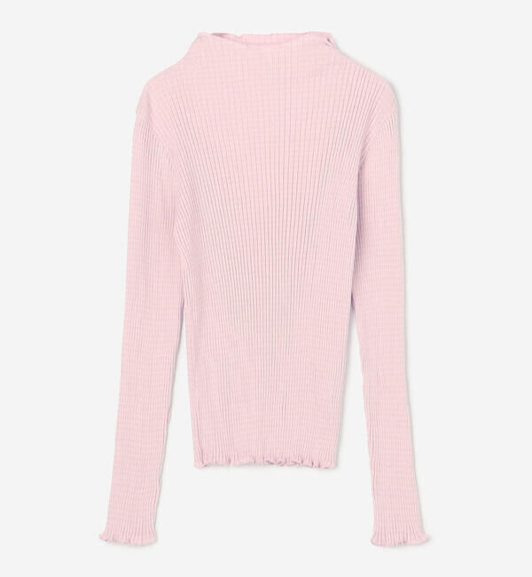 LE GLAZIK「LE GLAZIK | コットンランダムリブ ボトルネック長袖Tシャツ WOMEN」|Tシャツ・カットソー|PINK系1