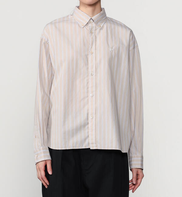 GYMPHLEX「Gymphlex | コットンストライプ ショートボタンダウン長袖シャツ WOMEN」|シャツ・ブラウス|