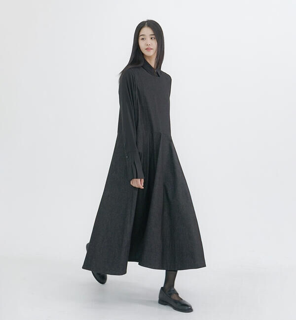  「eunoia | デニム フレアワンピース WOMEN」|ワンピース|BLACK