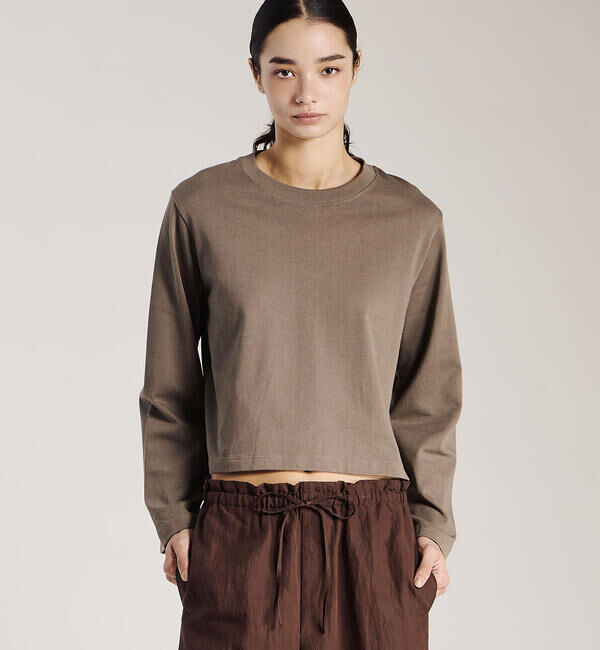 handvaerk「handvaerk | コットン クルーネック フレアスリーブ長袖Tシャツ WOMEN」|Tシャツ・カットソー|BROWN系1