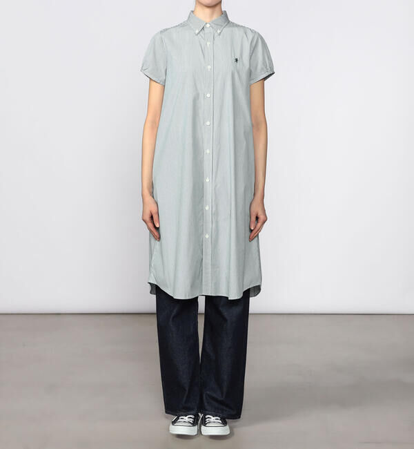  「Gymphlex | コットンストライプ フレンチスリーブシャツワンピース WOMEN」|ワンピース|