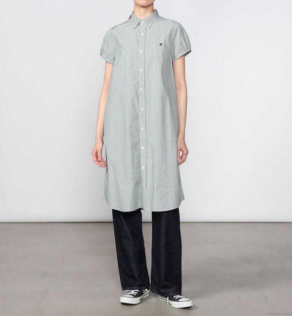  「Gymphlex | コットンストライプ フレンチスリーブシャツワンピース WOMEN」|ワンピース|