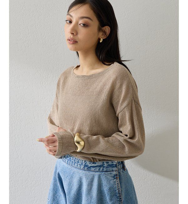  「ボートネックペーパーヤーンプルオーバー」|ニット・セーター|モカ