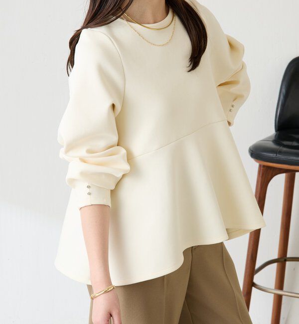  「袖ビジューペプラムカットソー」|Tシャツ・カットソー|オフホワイト